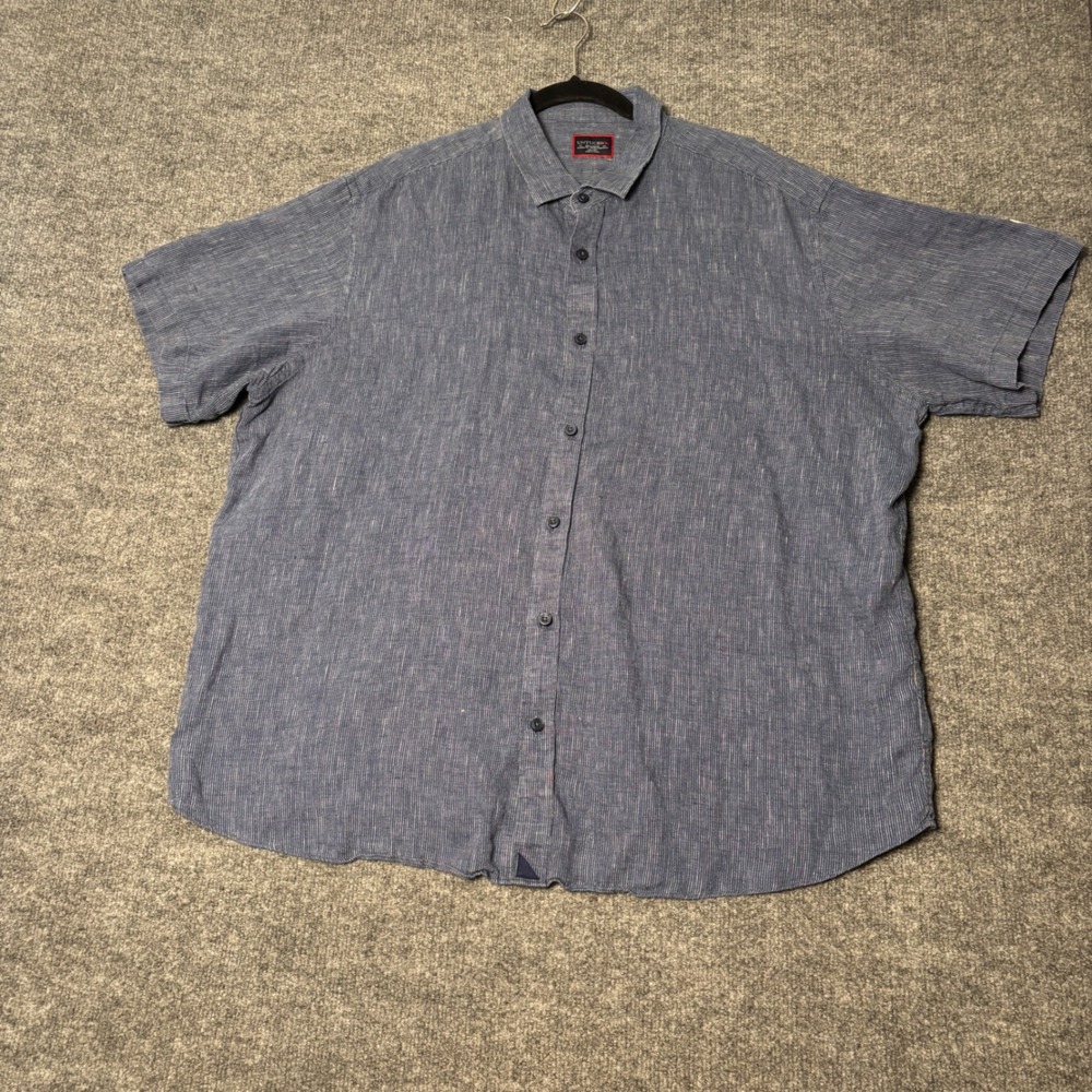 UNTUCKit Linen Shirt Mens XXL Blue Canon Striped‎ Short Sleeve Relaxed Fit
